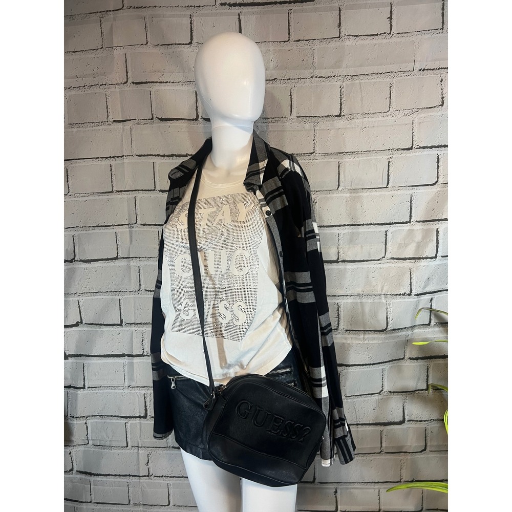 PRETTY FLY 4 Piece Bundle- Guess Tee & Crossbody Bag, H&M Shorts, Flannel